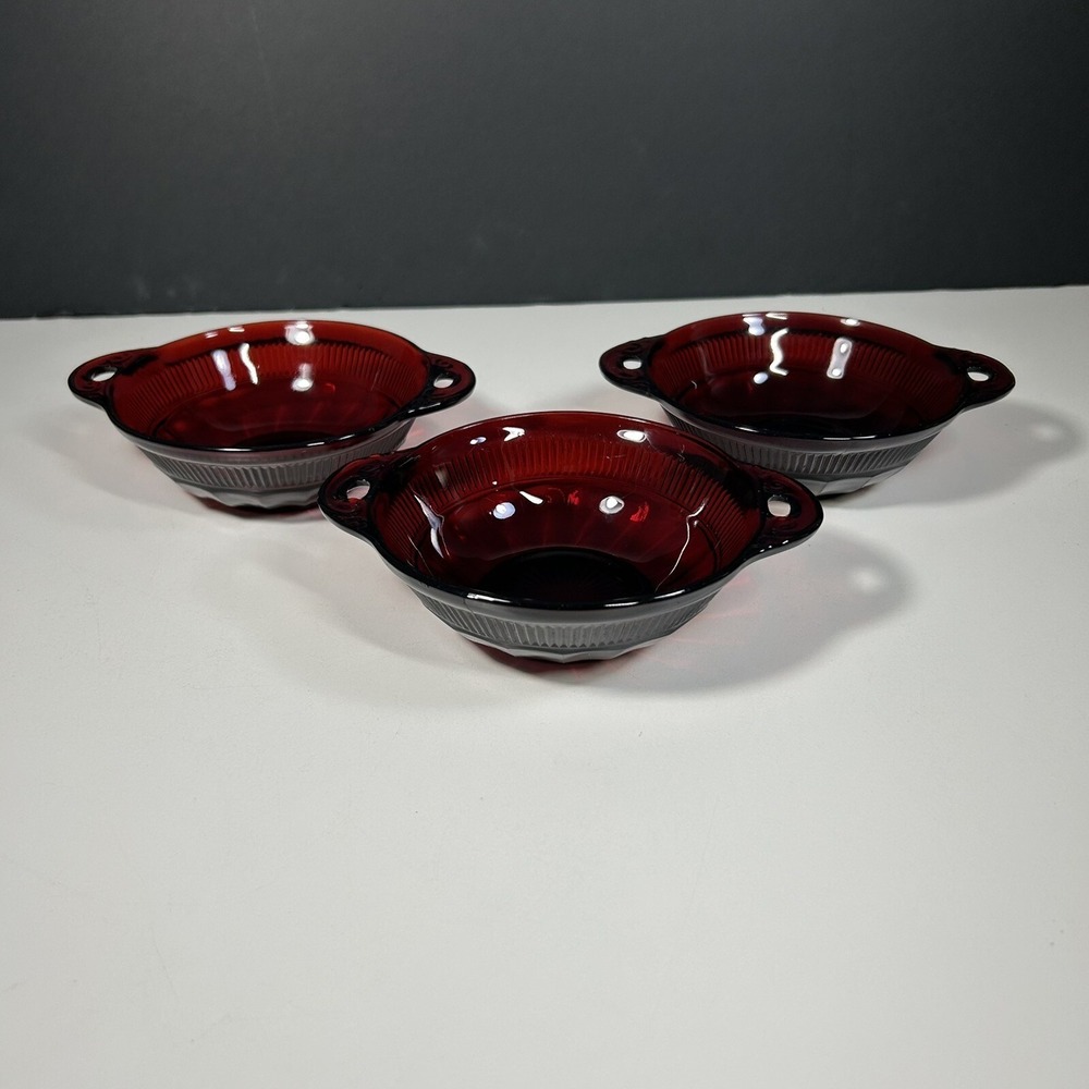 3 Anchor Hocking Depression Glass Royal Ruby‎ Red Coronation 4.25 In Berry Bowls